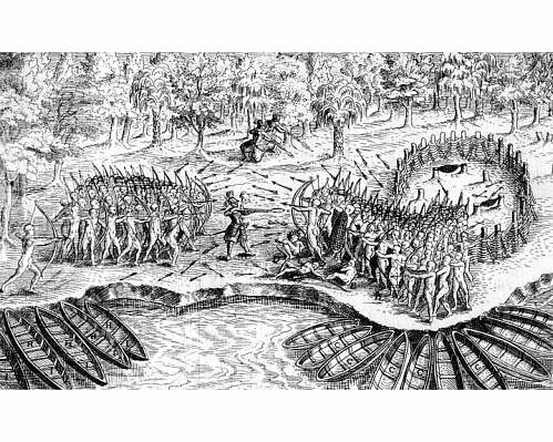 Champlain’s Drawing of 
		  Iroquois Defeat, 1609